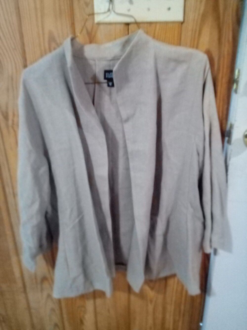 Eileen Fisher Women XL Beige Linen Cotton Blazer Open Front Jacket